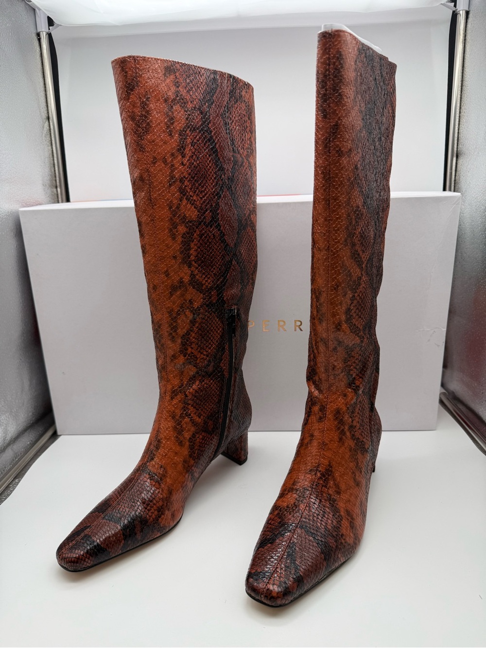 Katy Perry Collections Brown and Black Snake-Print Over-The-Knee Boots - Picture 4 of 8